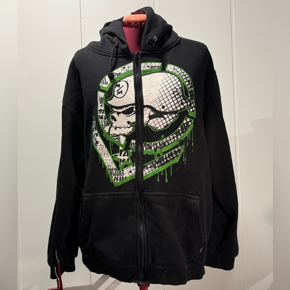 Metal Mulisha Hoodie Mens Black Zip Up Sweater Y2K Skull Grunge